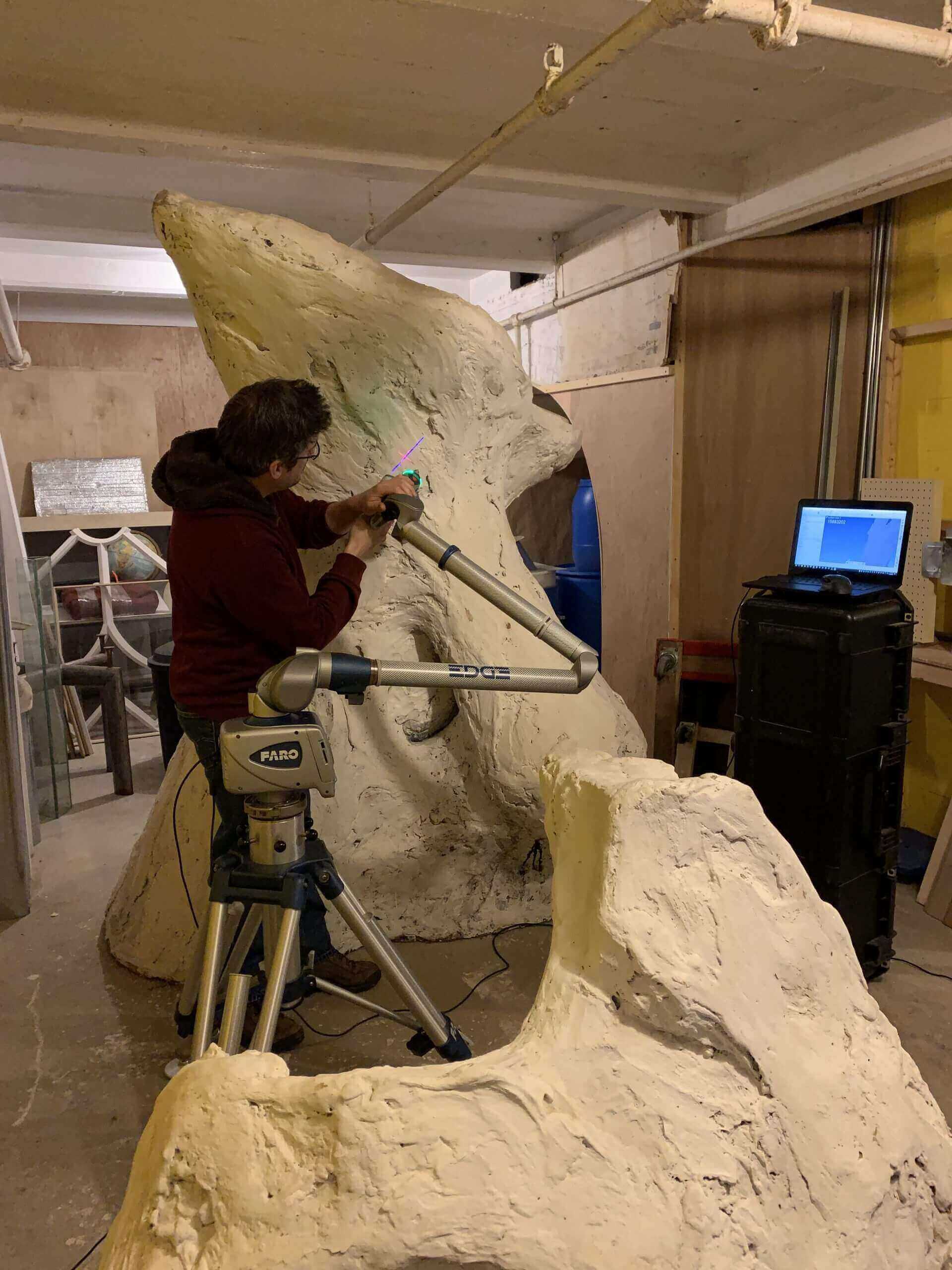 Laser scanning of front of Sculpture with Faro Edge scan arm