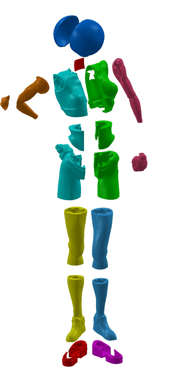 exploded view of multi-part sculpture